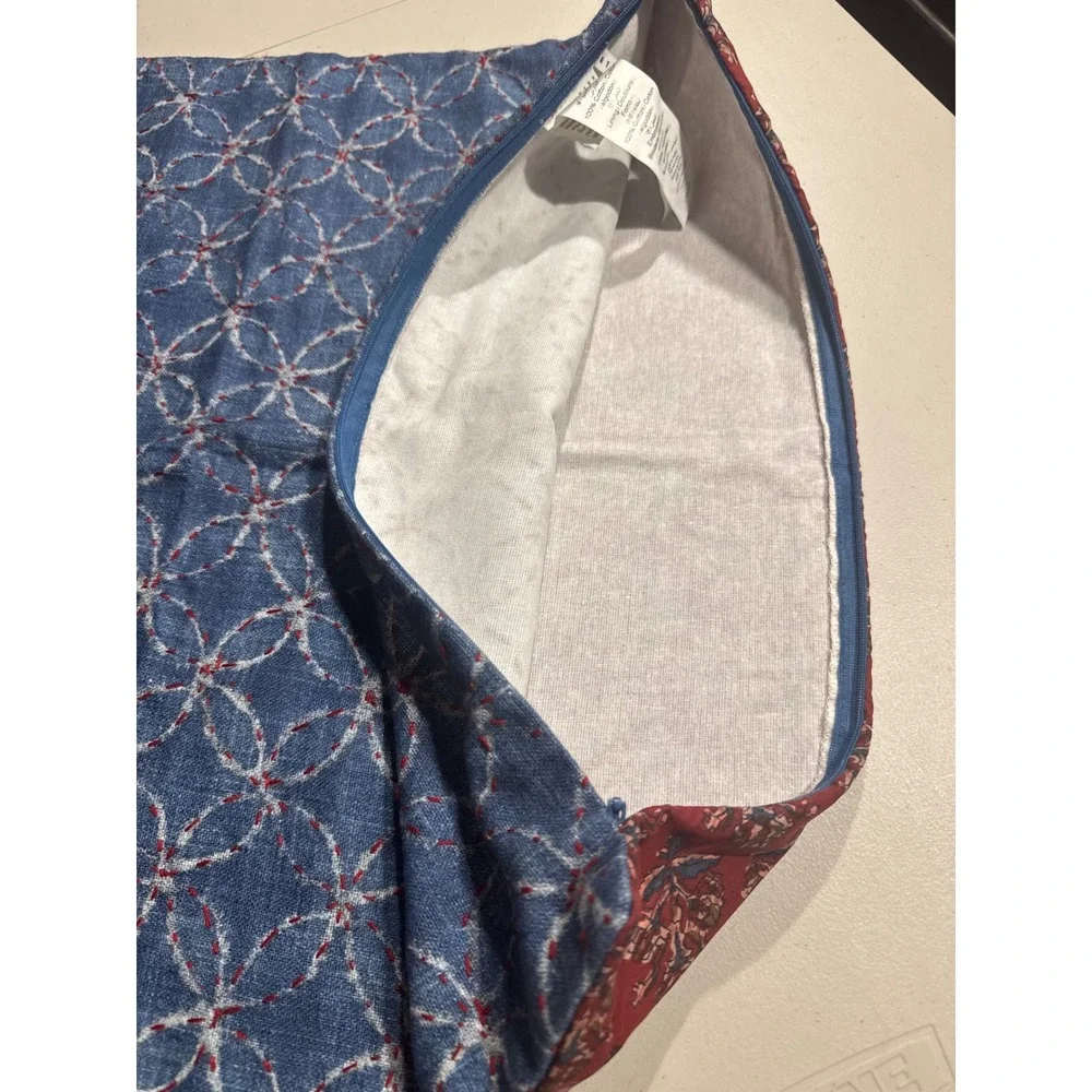 Pottery Barn Tillery Reversible Pillow Cover Red Floral Blue Geometric 20x20